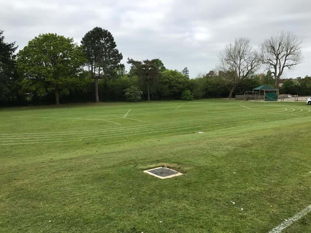School field with a pavilion