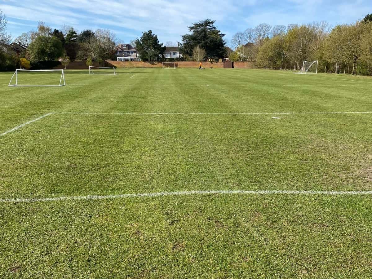 Football pitch marked out on a school field